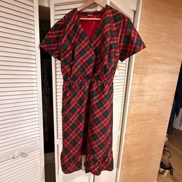 Gymboree Christmas Plaid Dupioni A-Line Wrap Midi Ruffle Dress Sz 2XL Adult 2963 - Picture 3 of 11